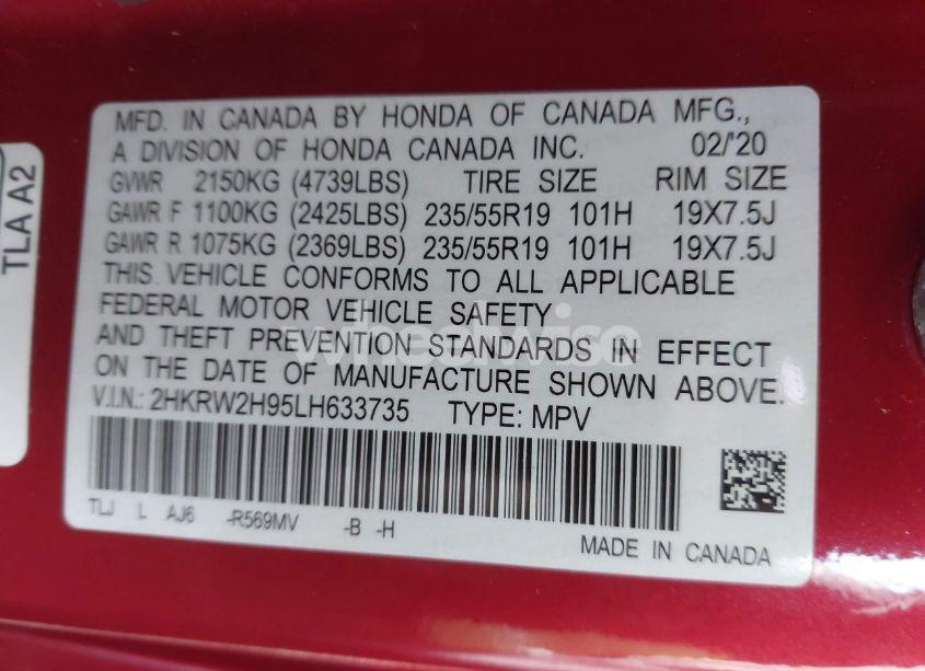 Photo 9 of 2020 Honda Cr-v AWD TOURING (VIN 2HKRW2H95LH633735)