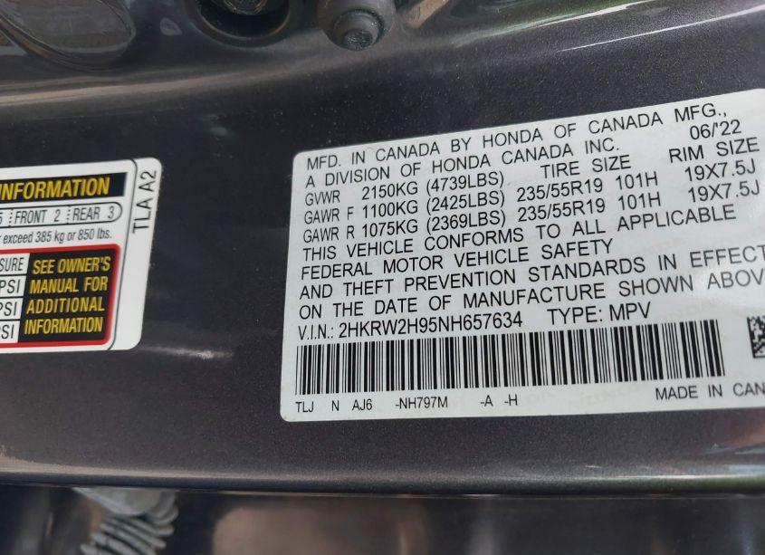 Photo 9 of 2022 Honda Cr-v AWD TOURING (VIN 2HKRW2H95NH657634)