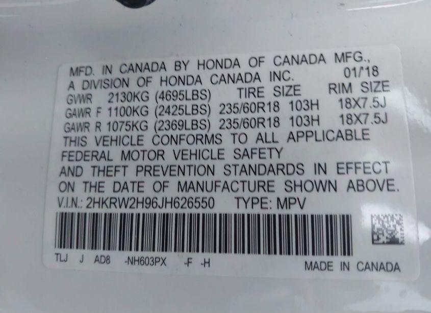 Photo 9 of 2018 Honda Cr-v TOURING (VIN 2HKRW2H96JH626550)