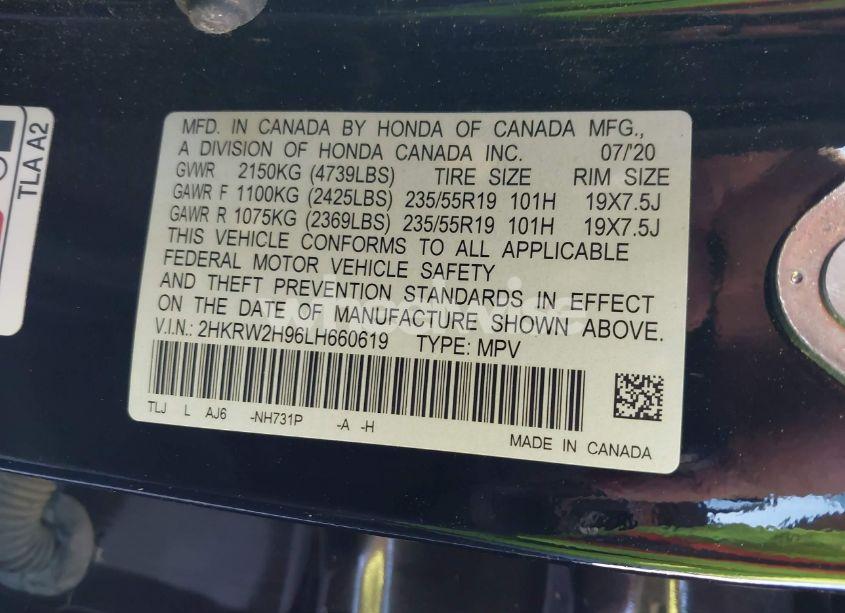 Photo 9 of 2020 Honda Cr-v AWD TOURING (VIN 2HKRW2H96LH660619)