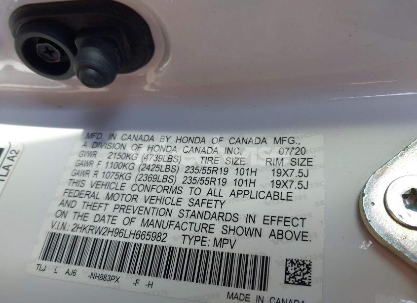 Photo 9 of 2020 Honda Cr-v AWD TOURING (VIN 2HKRW2H96LH665982)