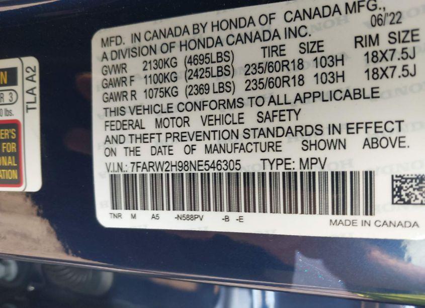 Photo 20 of 2020 Honda Cr-v AWD TOURING (VIN 2HKRW2H97LH631064)