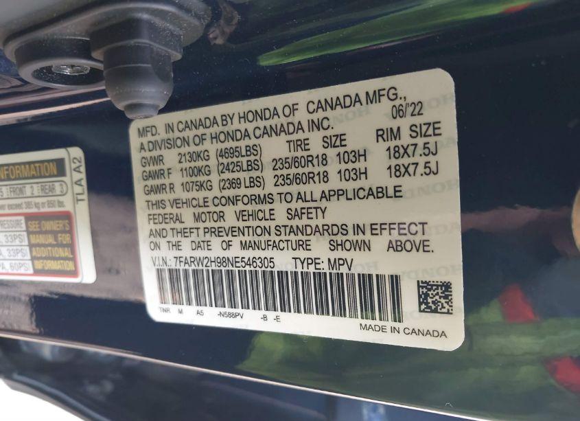 Photo 9 of 2020 Honda Cr-v AWD TOURING (VIN 2HKRW2H97LH631064)