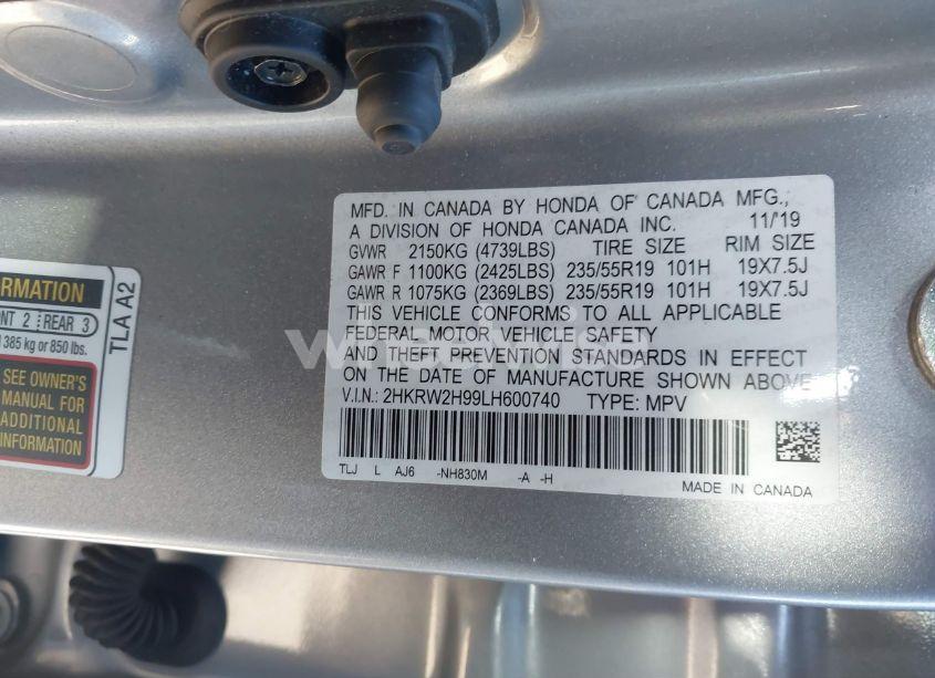 Photo 9 of 2020 Honda Cr-v AWD TOURING (VIN 2HKRW2H99LH600740)