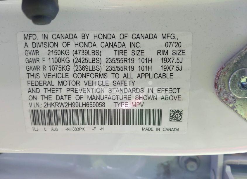 Photo 9 of 2020 Honda Cr-v AWD TOURING (VIN 2HKRW2H99LH659058)