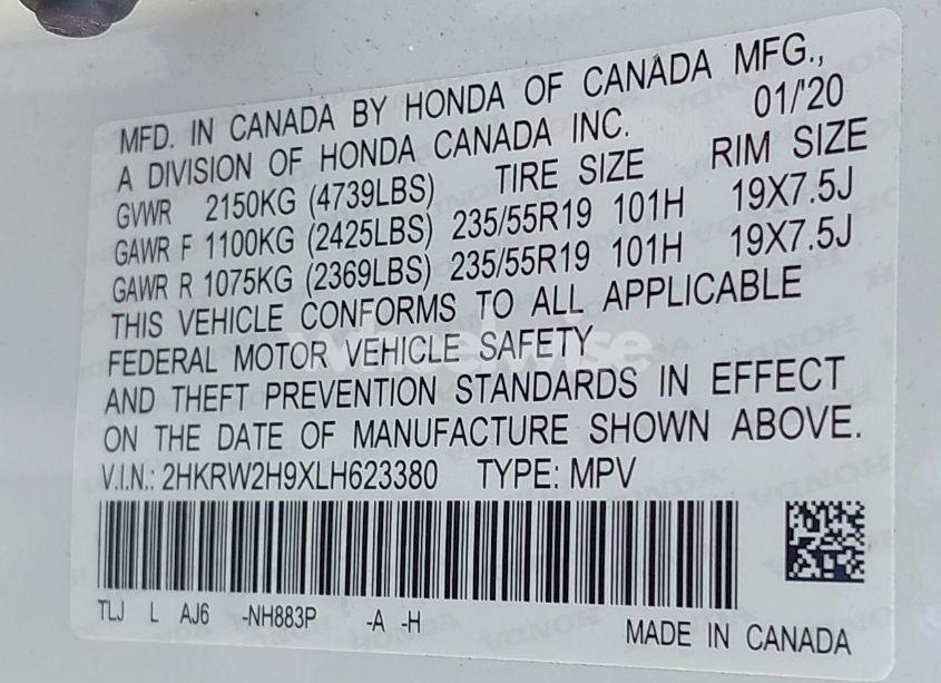 Photo 9 of 2020 Honda Cr-v AWD TOURING (VIN 2HKRW2H9XLH623380)