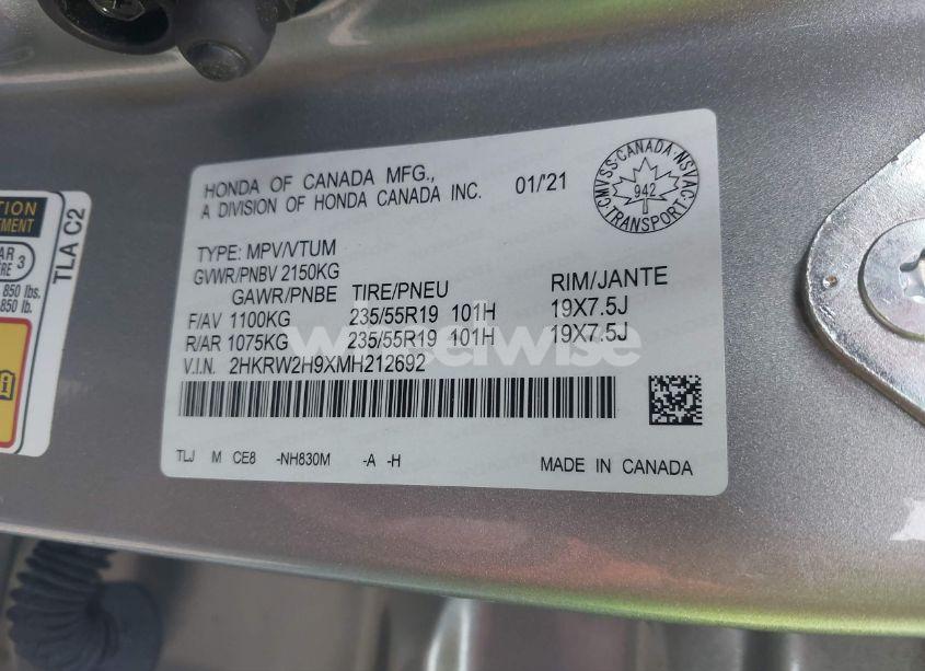 Photo 9 of 2021 Honda Cr-v AWD TOURING (VIN 2HKRW2H9XMH212692)