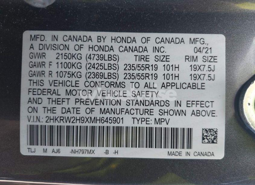 Photo 9 of 2021 Honda Cr-v AWD TOURING (VIN 2HKRW2H9XMH645901)