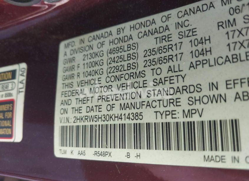 Photo 9 of 2019 Honda Cr-v LX (VIN 2HKRW5H30KH414385)