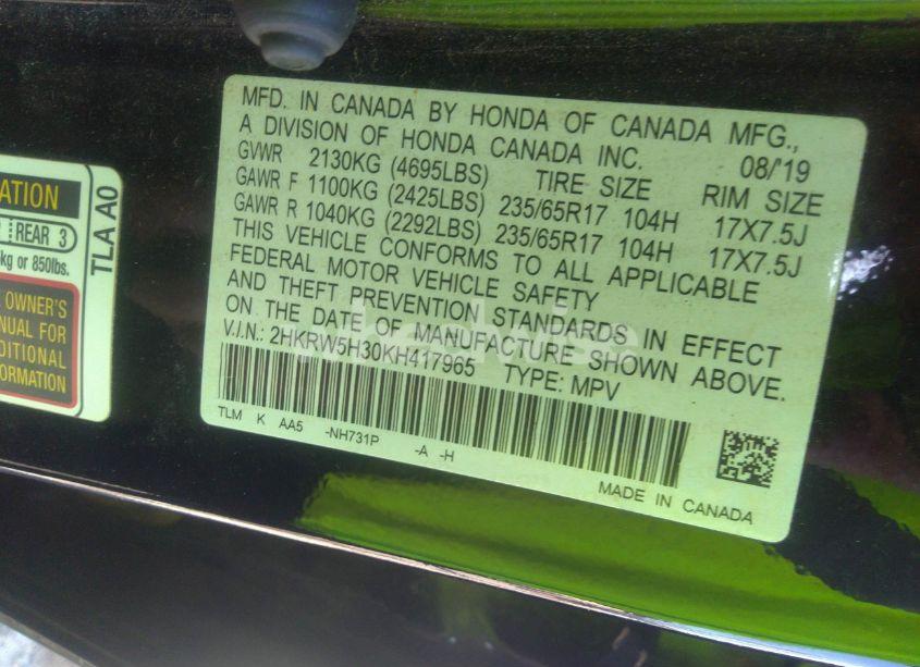 Photo 9 of 2019 Honda Cr-v LX (VIN 2HKRW5H30KH417965)