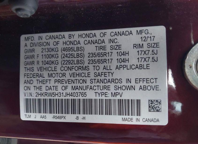 Photo 9 of 2018 Honda Cr-v LX (VIN 2HKRW5H31JH403765)