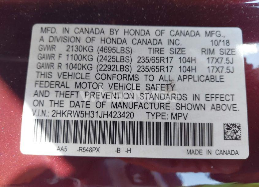 Photo 9 of 2018 Honda Cr-v LX (VIN 2HKRW5H31JH423420)