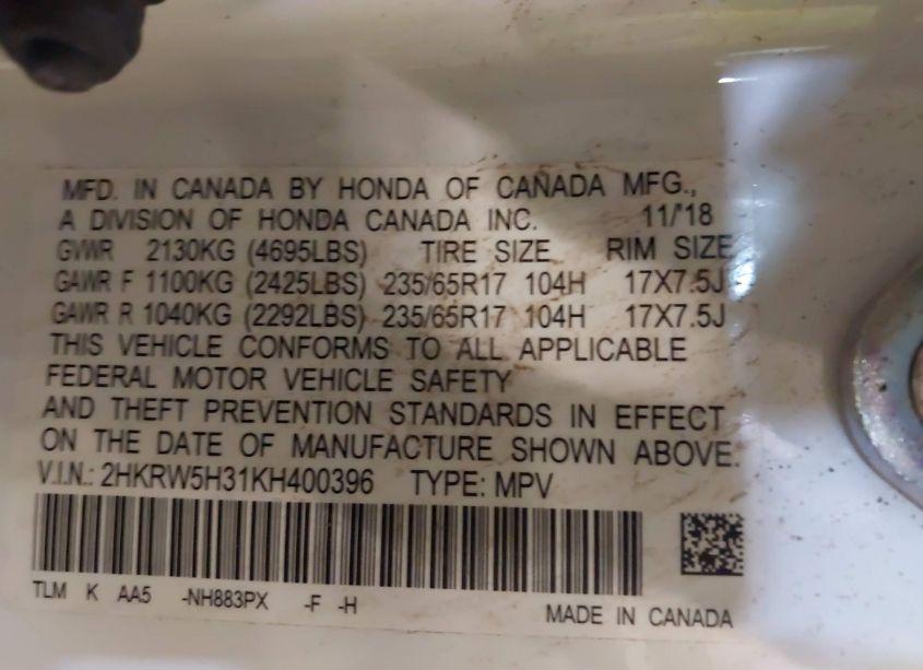 Photo 9 of 2019 Honda Cr-v LX (VIN 2HKRW5H31KH400396)