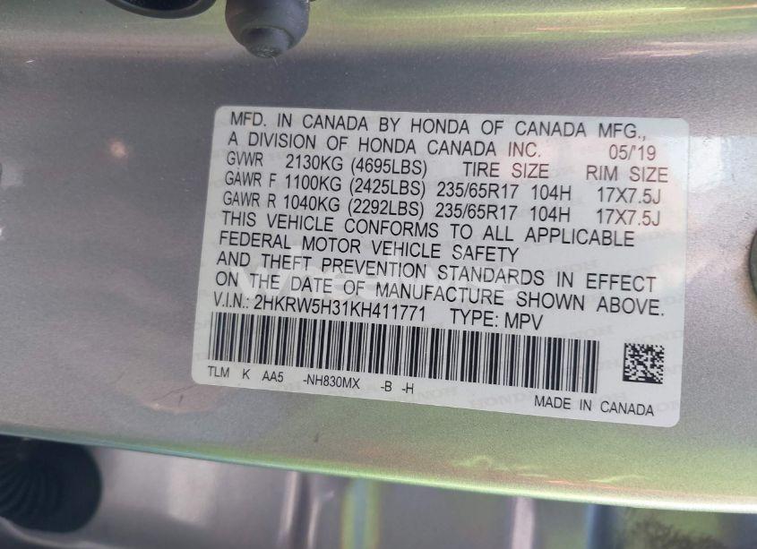 Photo 9 of 2019 Honda Cr-v LX (VIN 2HKRW5H31KH411771)