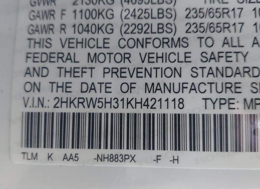 Photo 9 of 2019 Honda Cr-v LX (VIN 2HKRW5H31KH421118)