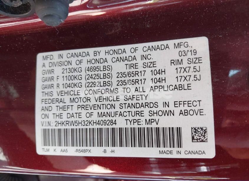 Photo 9 of 2019 Honda Cr-v LX (VIN 2HKRW5H32KH409284)