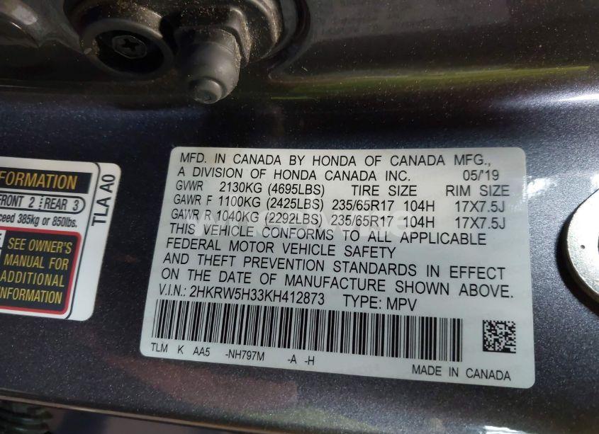 Photo 9 of 2019 Honda Cr-v LX (VIN 2HKRW5H33KH412873)