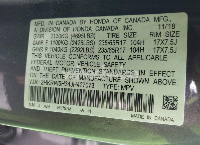 Photo 9 of 2018 Honda Cr-v LX (VIN 2HKRW5H34JH427073)