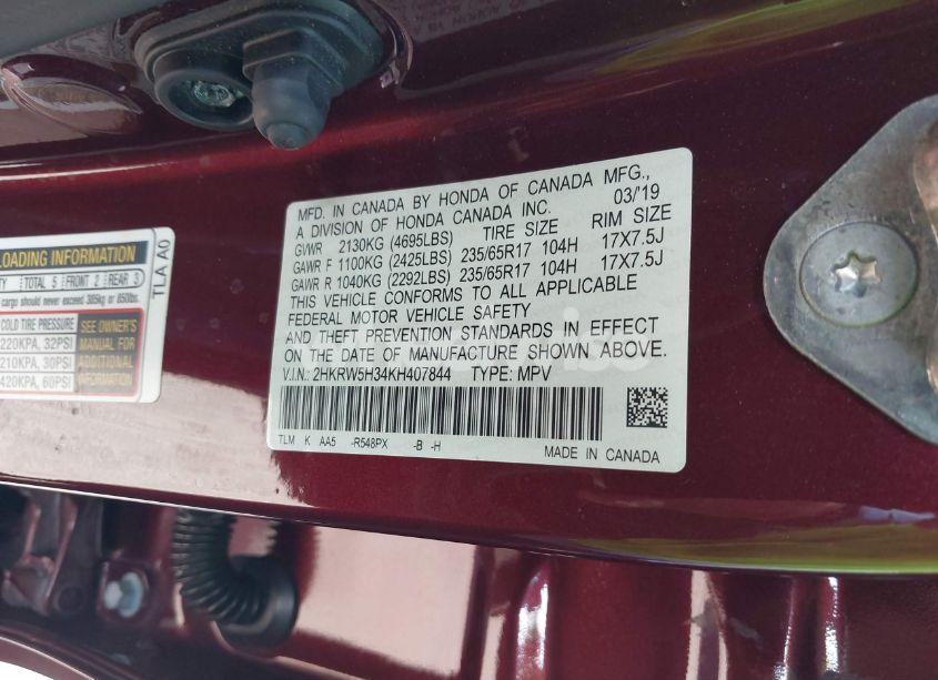 Photo 9 of 2019 Honda Cr-v LX (VIN 2HKRW5H34KH407844)