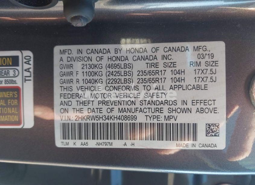 Photo 9 of 2019 Honda Cr-v LX (VIN 2HKRW5H34KH408699)