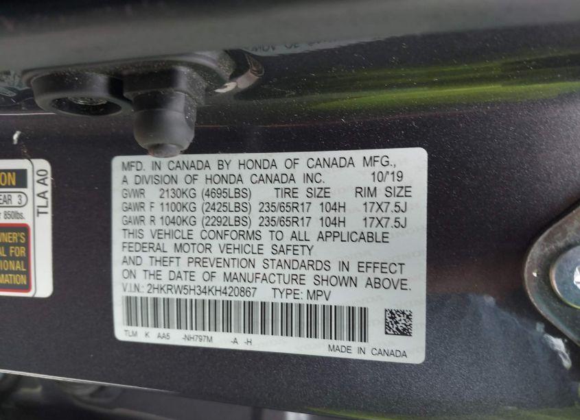 Photo 9 of 2019 Honda Cr-v LX (VIN 2HKRW5H34KH420867)