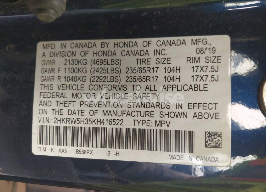 Photo 9 of 2019 Honda Cr-v LX (VIN 2HKRW5H35KH416522)