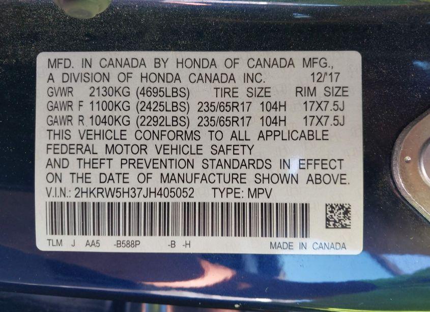 Photo 9 of 2018 Honda Cr-v LX (VIN 2HKRW5H37JH405052)