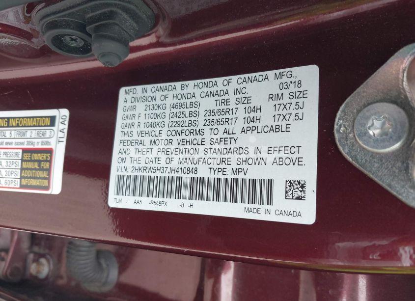 Photo 9 of 2018 Honda Cr-v LX (VIN 2HKRW5H37JH410848)