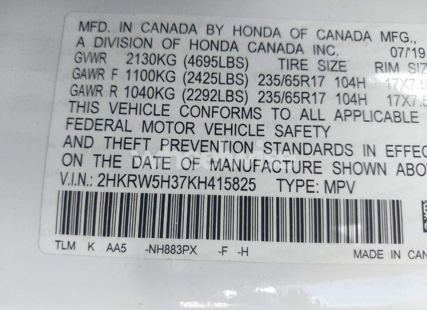 Photo 9 of 2019 Honda Cr-v LX (VIN 2HKRW5H37KH415825)