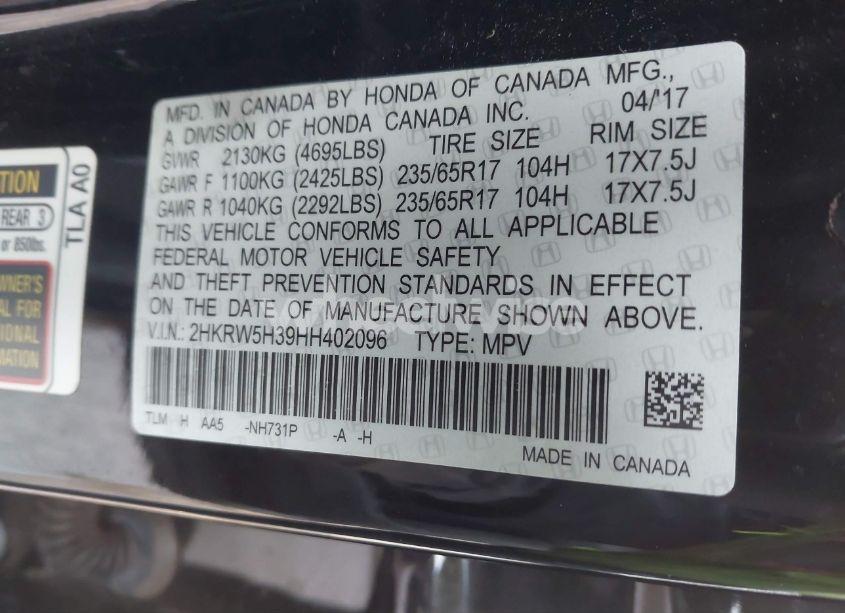 Photo 9 of 2017 Honda Cr-v LX (VIN 2HKRW5H39HH402096)