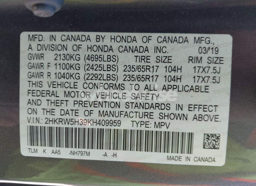 Photo 9 of 2019 Honda Cr-v LX (VIN 2HKRW5H39KH409959)