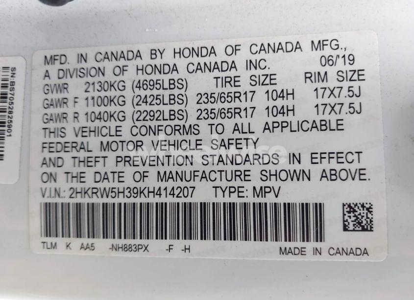 Photo 9 of 2019 Honda Cr-v LX (VIN 2HKRW5H39KH414207)