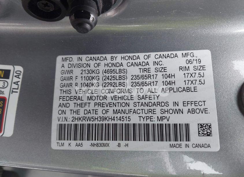 Photo 9 of 2019 Honda Cr-v LX (VIN 2HKRW5H39KH414515)