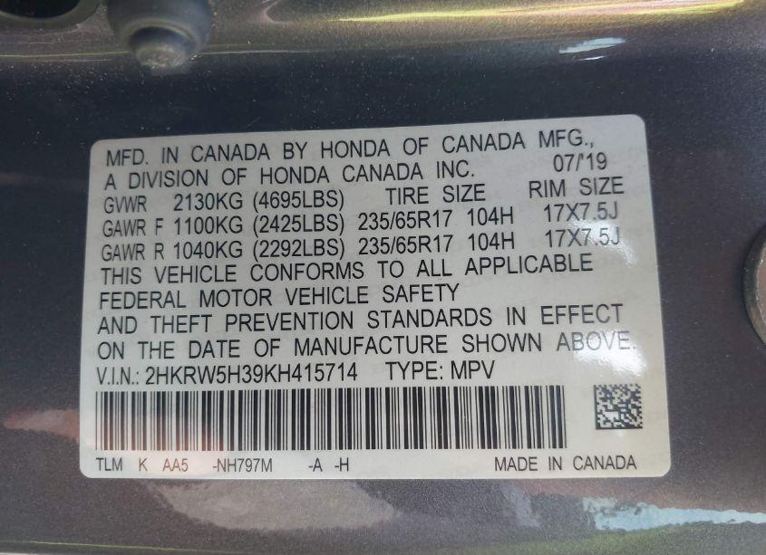 Photo 9 of 2019 Honda Cr-v LX (VIN 2HKRW5H39KH415714)