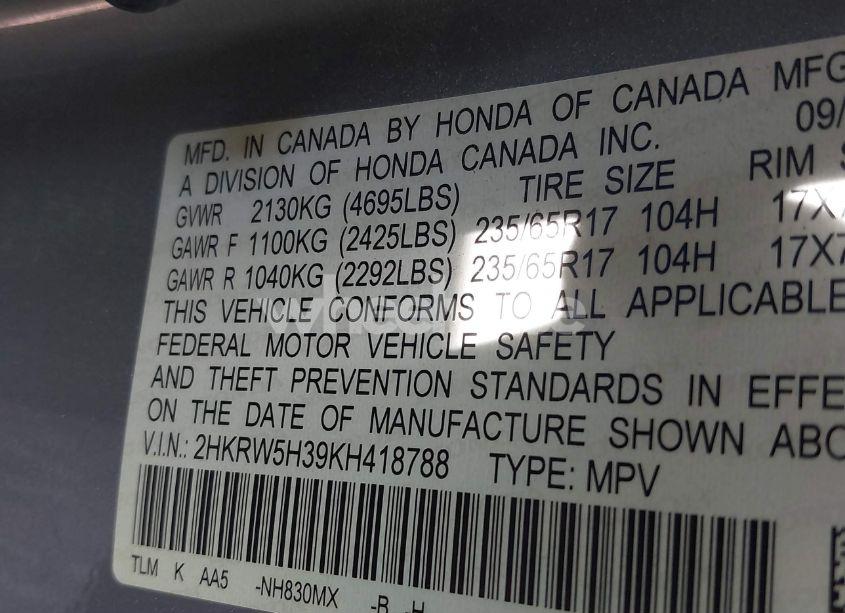 Photo 9 of 2019 Honda Cr-v LX (VIN 2HKRW5H39KH418788)