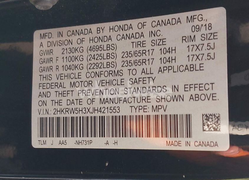Photo 9 of 2018 Honda Cr-v LX (VIN 2HKRW5H3XJH421553)