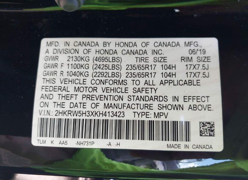 Photo 9 of 2019 Honda Cr-v LX (VIN 2HKRW5H3XKH413423)