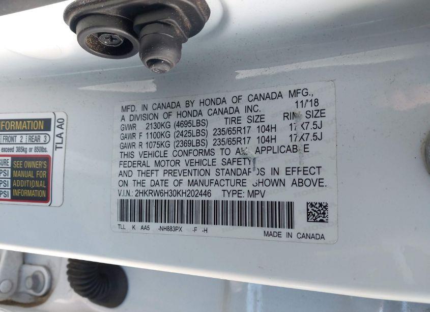 Photo 9 of 2019 Honda Cr-v LX (VIN 2HKRW6H30KH202446)