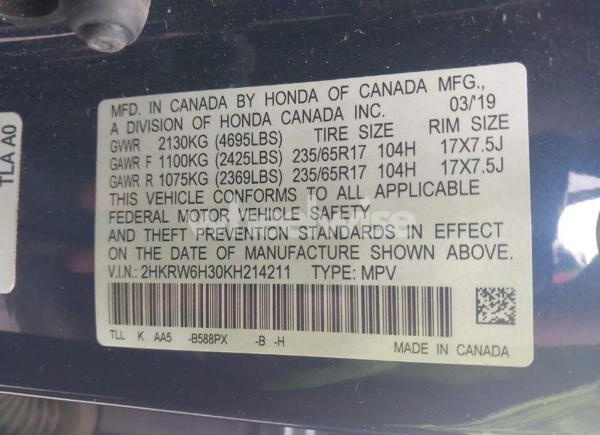 Photo 9 of 2019 Honda Cr-v LX (VIN 2HKRW6H30KH214211)