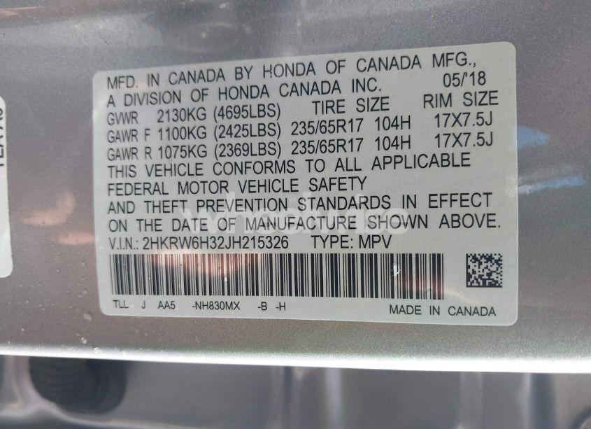 Photo 9 of 2018 Honda Cr-v LX (VIN 2HKRW6H32JH215326)