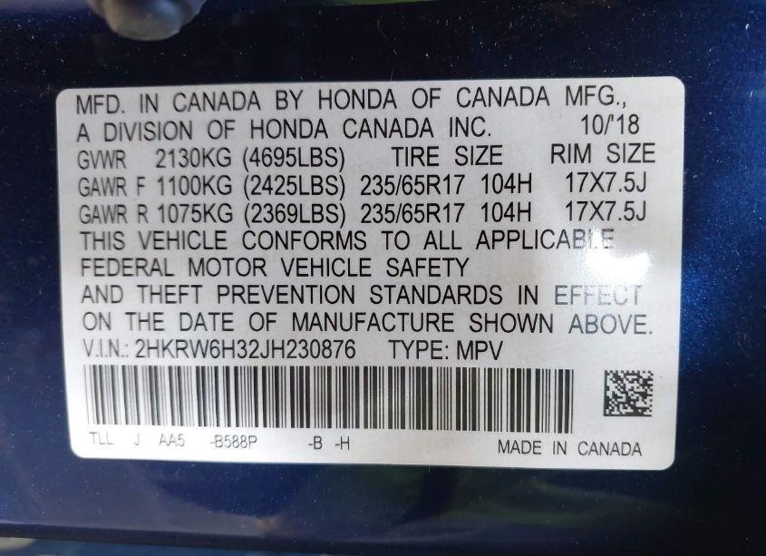 Photo 9 of 2018 Honda Cr-v LX (VIN 2HKRW6H32JH230876)