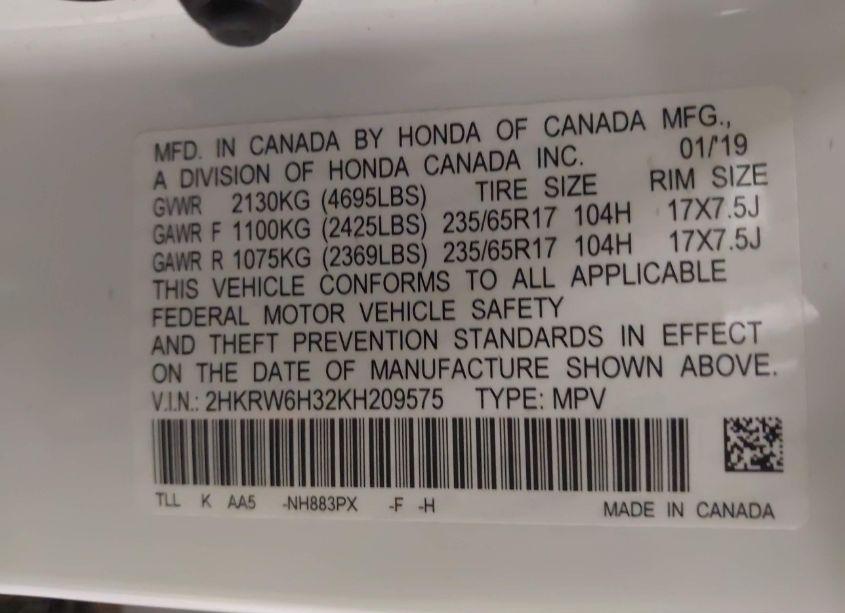 Photo 9 of 2019 Honda Cr-v LX (VIN 2HKRW6H32KH209575)