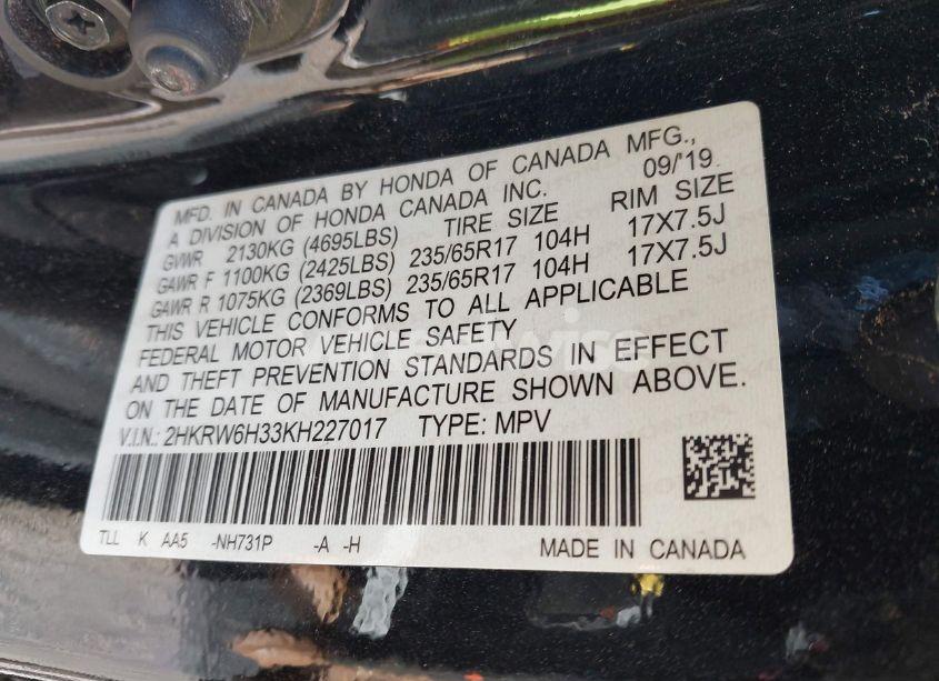 Photo 9 of 2019 Honda Cr-v LX (VIN 2HKRW6H33KH227017)