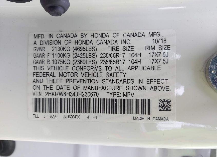 Photo 9 of 2018 Honda Cr-v LX (VIN 2HKRW6H34JH230670)