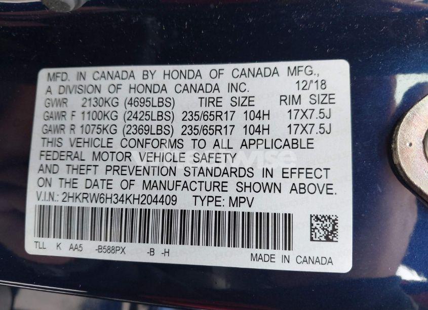 Photo 9 of 2019 Honda Cr-v LX (VIN 2HKRW6H34KH204409)