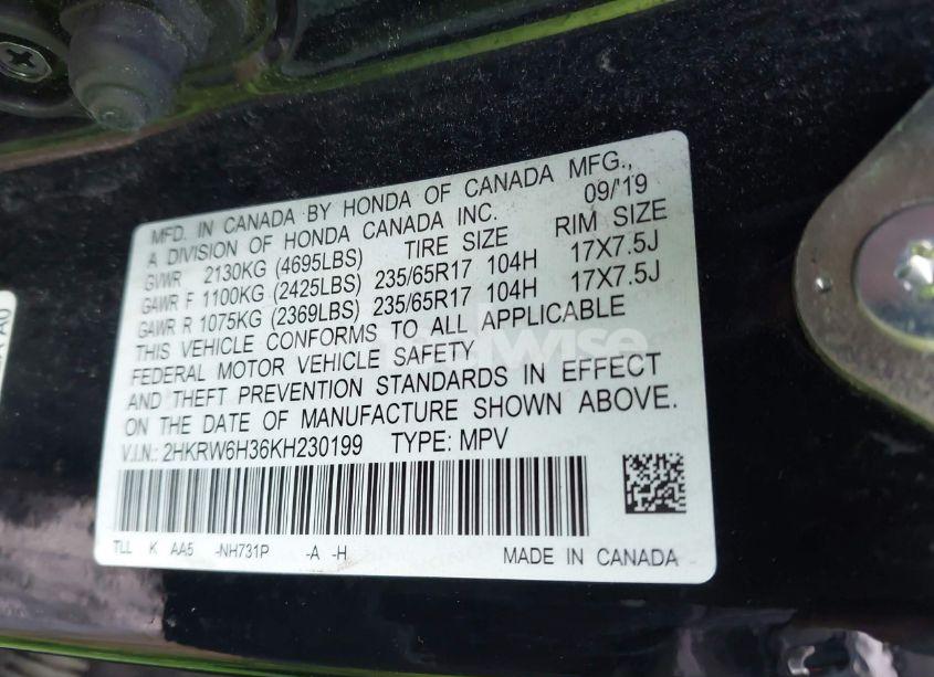 Photo 9 of 2019 Honda Cr-v LX (VIN 2HKRW6H36KH230199)