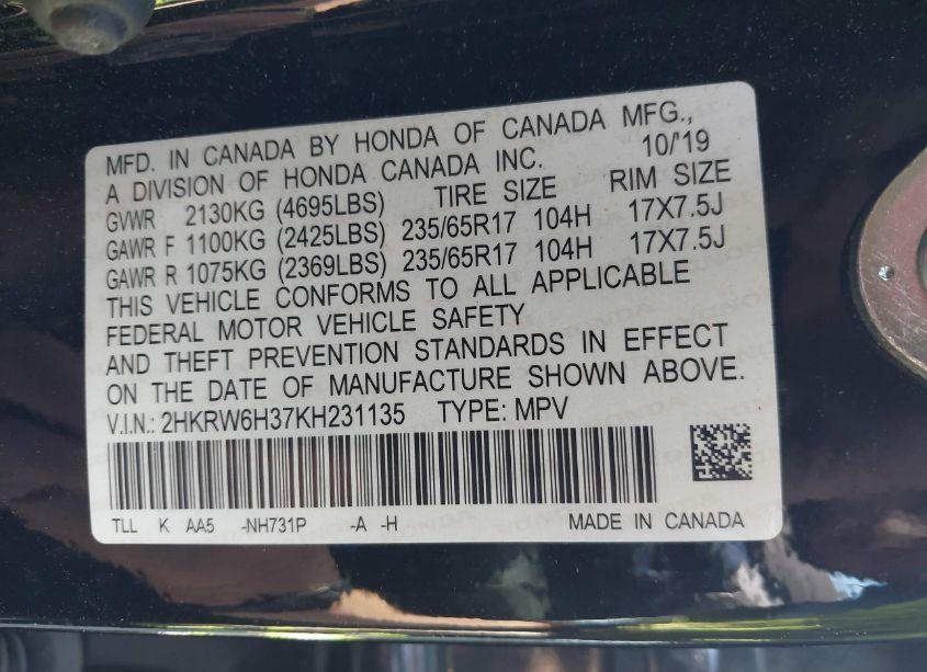 Photo 9 of 2019 Honda Cr-v LX (VIN 2HKRW6H37KH231135)