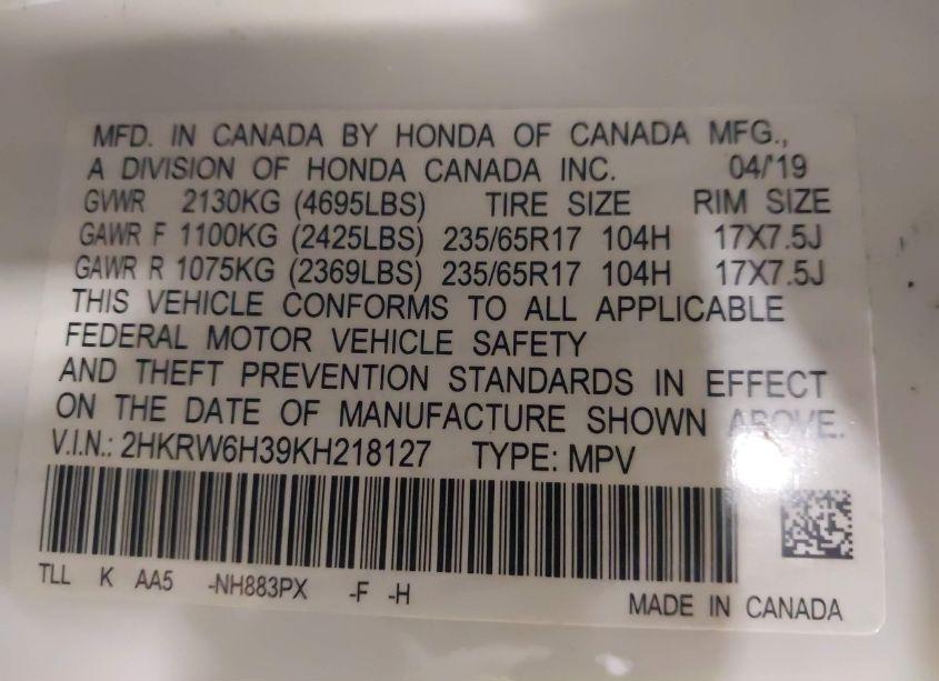 Photo 9 of 2019 Honda Cr-v LX (VIN 2HKRW6H39KH218127)