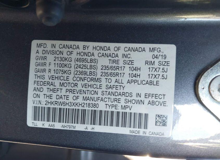 Photo 9 of 2019 Honda Cr-v LX (VIN 2HKRW6H3XKH218380)