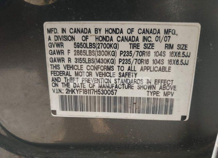 Photo 9 of 2007 Honda Pilot LX (VIN 2HKYF18117H530057)